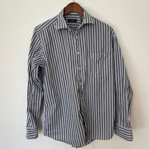 Canali Men Striped Dress Shirt Grey Blue White Spread Collar Made in Italy 41 16
